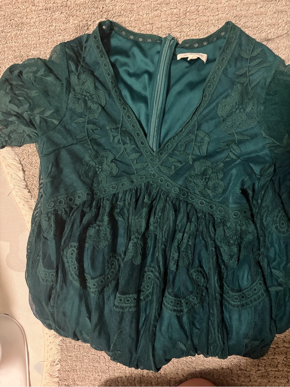 Dark Green Lace Embroidered V-Neck Women's Maternity Dress